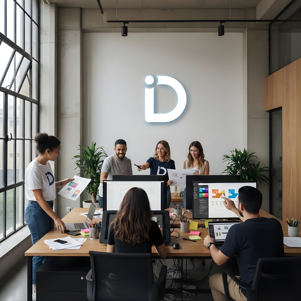 Devora web design and development team collaborating in modern office space